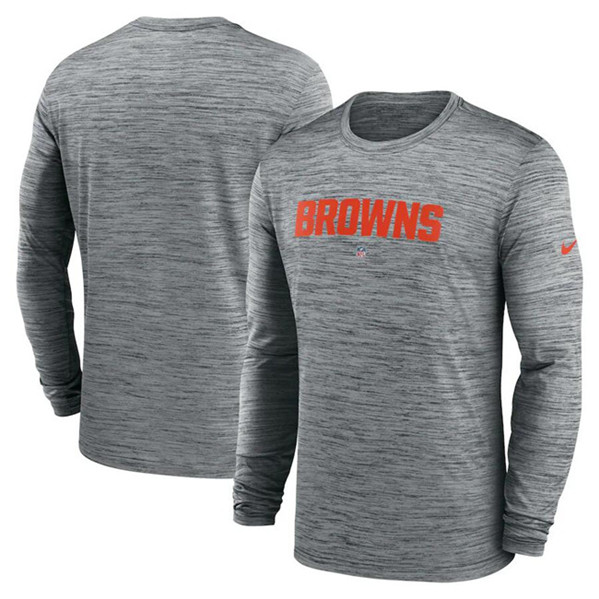 Men's Cleveland Browns Heather Gray Sideline Team Velocity Performance Long Sleeve T-Shirt